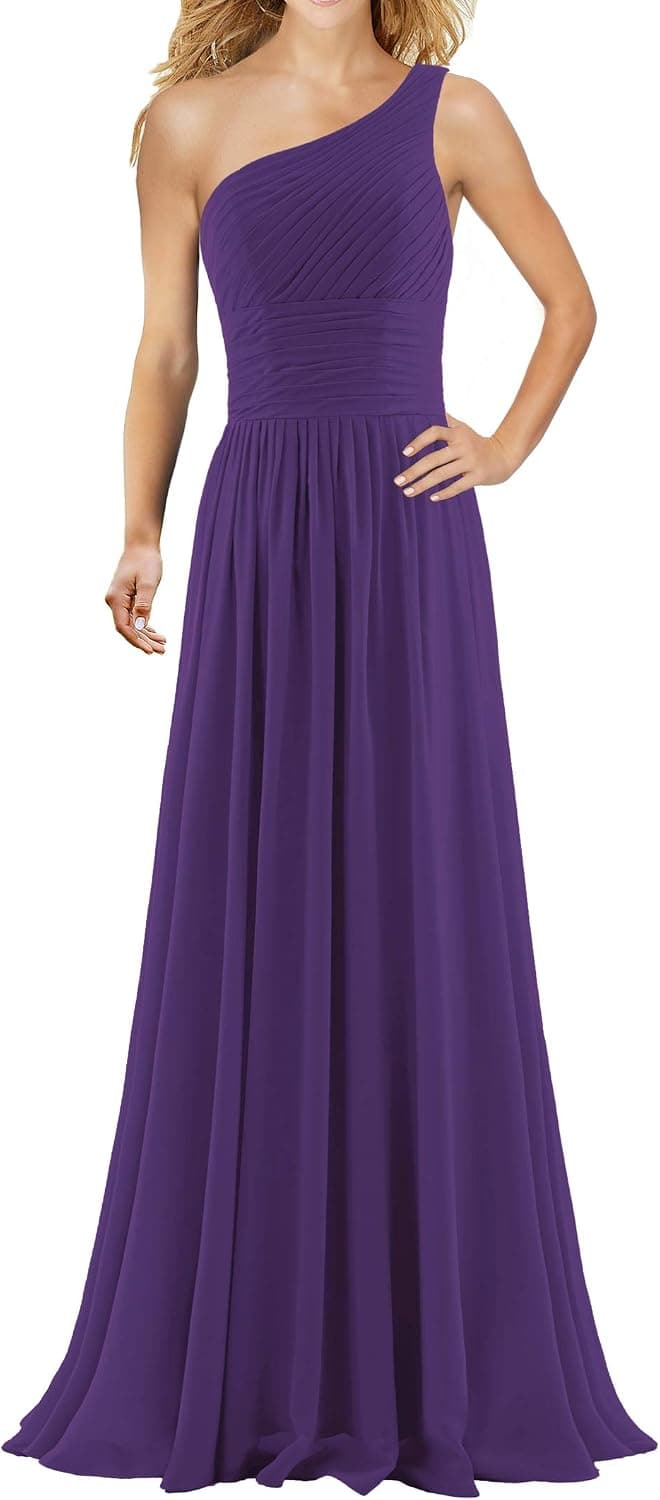 ANTS Women's Pleat Chiffon One Shoulder Bridesmaid Dresses Long Evening Gown