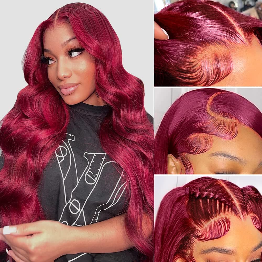 20 Inch Burgundy Lace Front Wigs Human Hair 13x4 99j Body Wave Lace Front Wig Human Hair Pre Plucked with Baby Hair for Women 180% Density 99j Burgundy Lace Front Wigs Human Hair (99J Body Wave Wig with Five gifts)