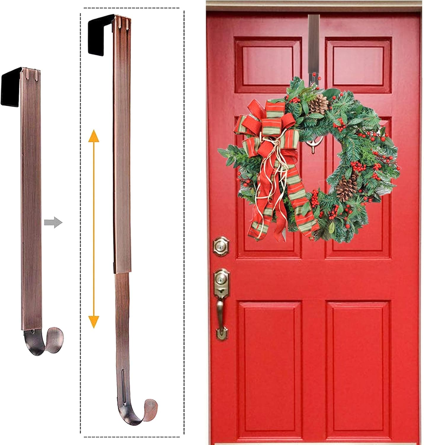 LBSUN Wreath Hanger, Adjustable Over The Door Wreath Hanger Wreath Holder Wreath Hook for Door Christmas (Bronze,20 lbs)