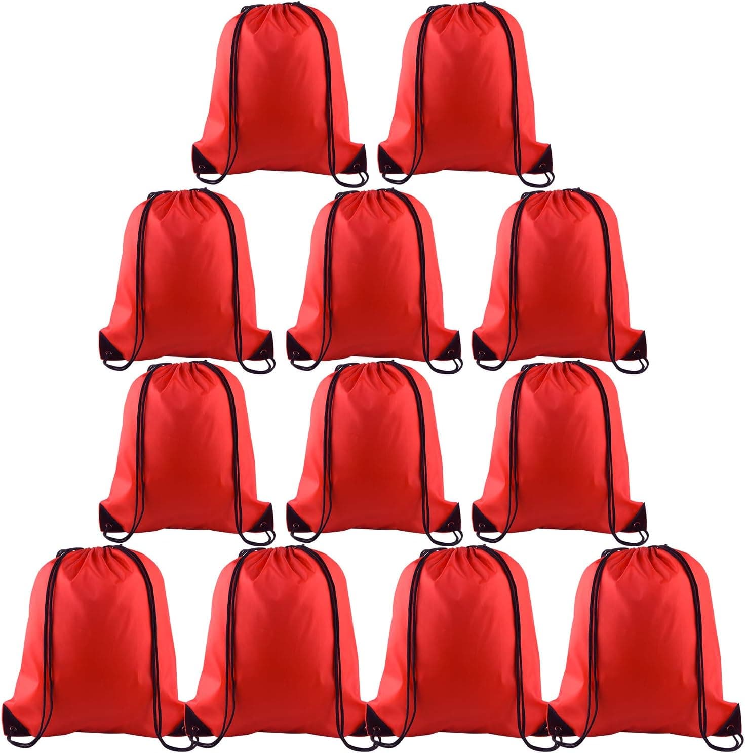 KUUQA 12 Pcs Drawstring Backpack Bags Sport Gym Sack Cinch Bags Bulk for School Traveling and Storage (Red)