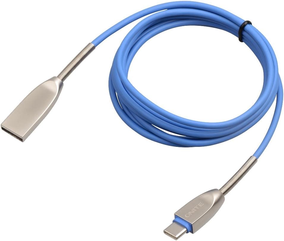 Onite 6ft Zinc Alloy Integrated Type C to USB 2.0 Data Sync Charger Cable for Samsung Galaxy S8, LG V20, G5, G6, Moto Z, Google Nexus 5X, 6P, Pixel XL, Lumia 950, 950XL, Oneplus 2 3 3T, Blue