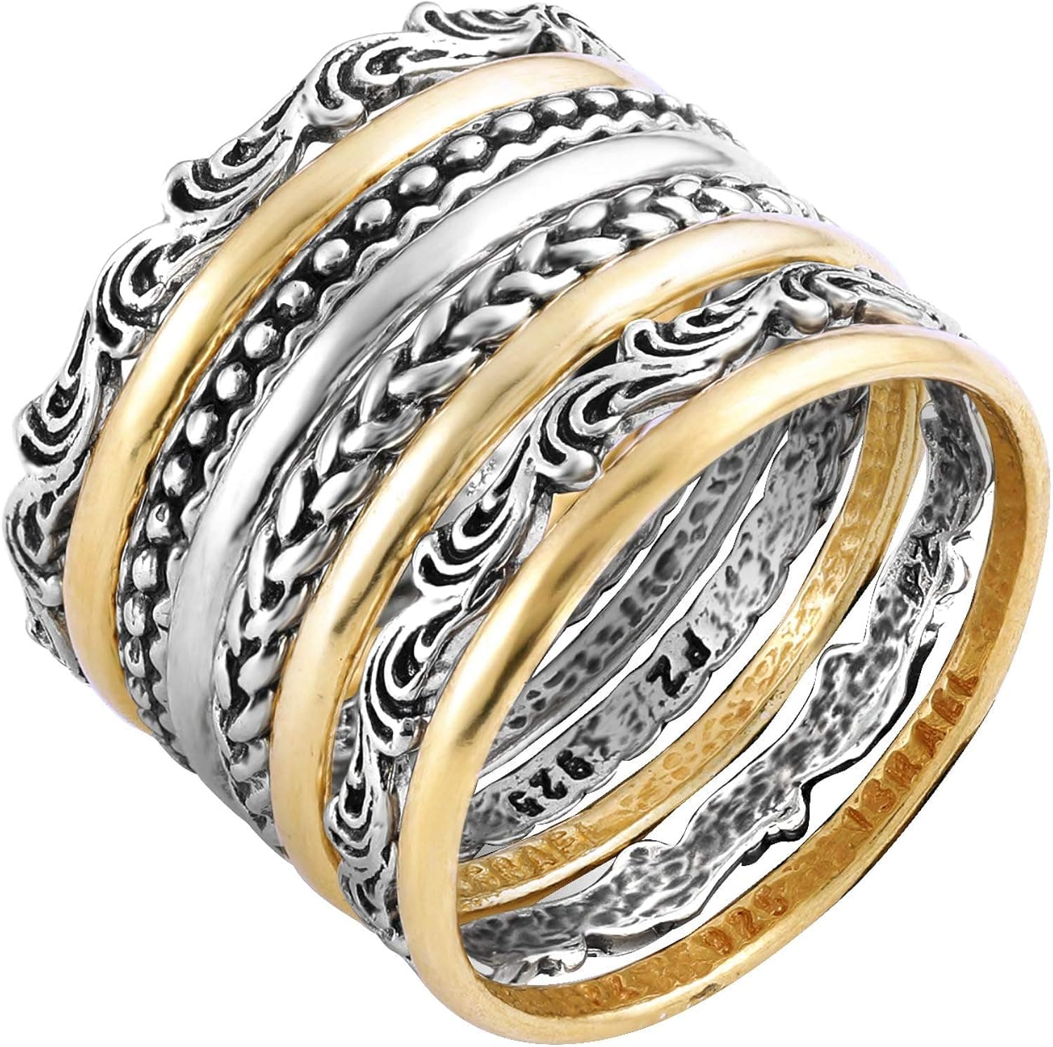PZ Paz Creations 925 Sterling Silver 8 Pcs Bohemian Stacking Rings Set For Women