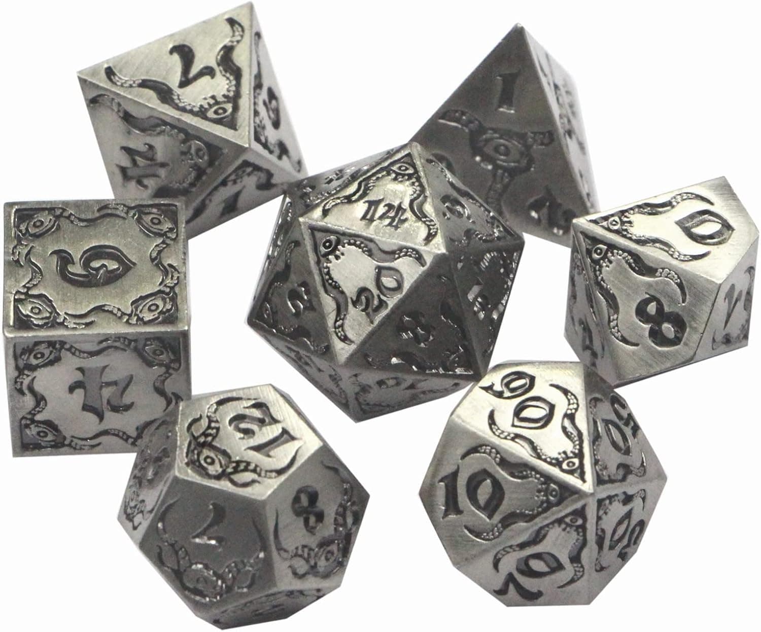 Metal DND Dice Set Antique Nickel Big Heavy D&D Dice for Call of Cthulhu, Dungeons and Dragons