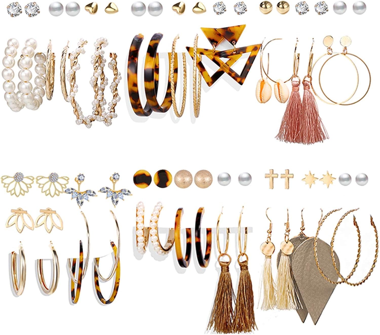 54 Pairs Gold Hoop Earrings Set for Women Multipack, Boho Fashion Statement Stud Hoop Earrings Pack with Pearl Butterfly Shaped Assorted Small Big Hoop Earrings Jewelry for Gift