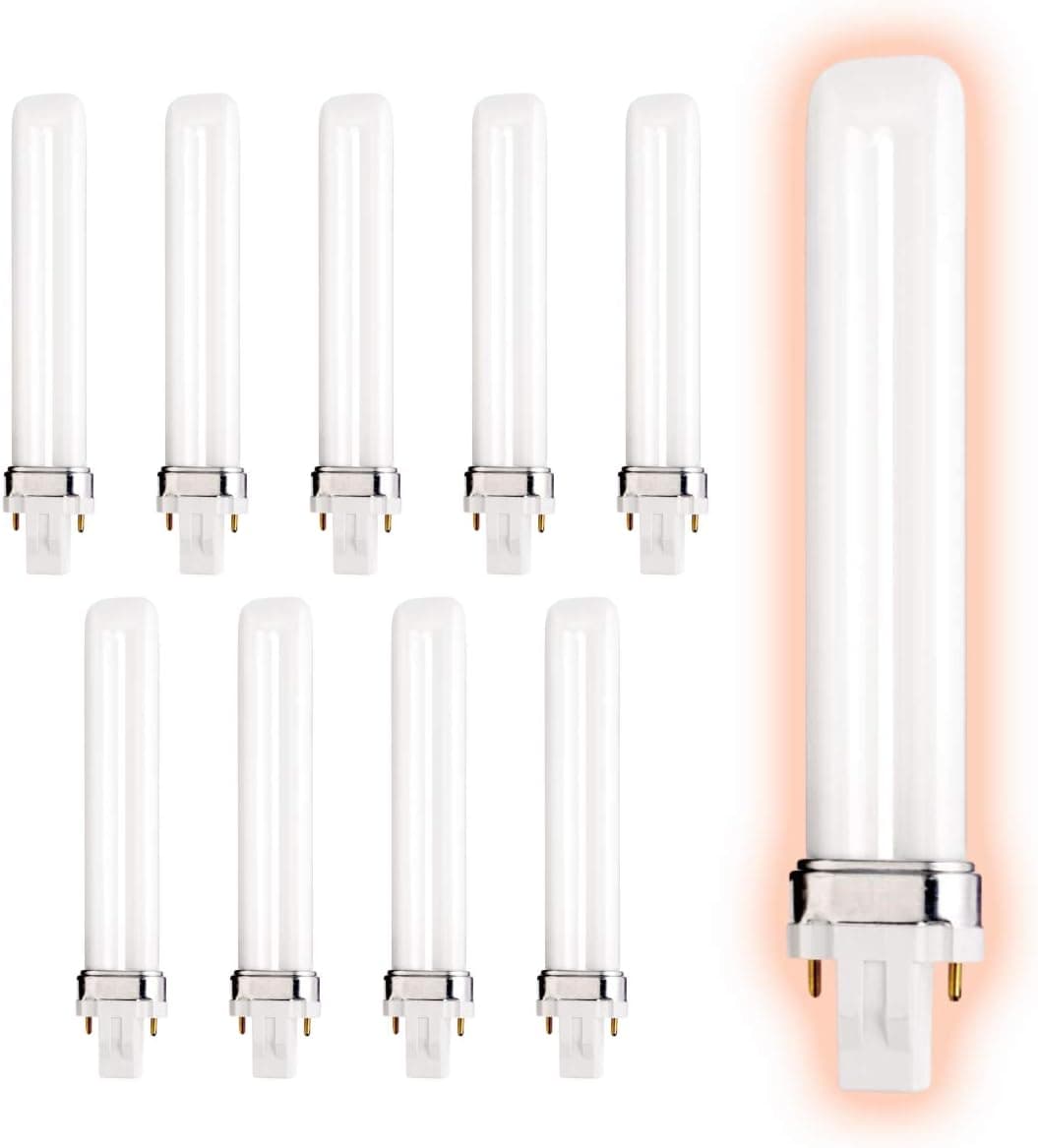 GoodBulb 13 Watt CFL Light Bulbs | 2 Pin GX23 Base 3000K Warm White | 13W High Output 800 Lumens | Single Tube Compact Fluorescent Light Bulbs Plug-in | 10 Pack