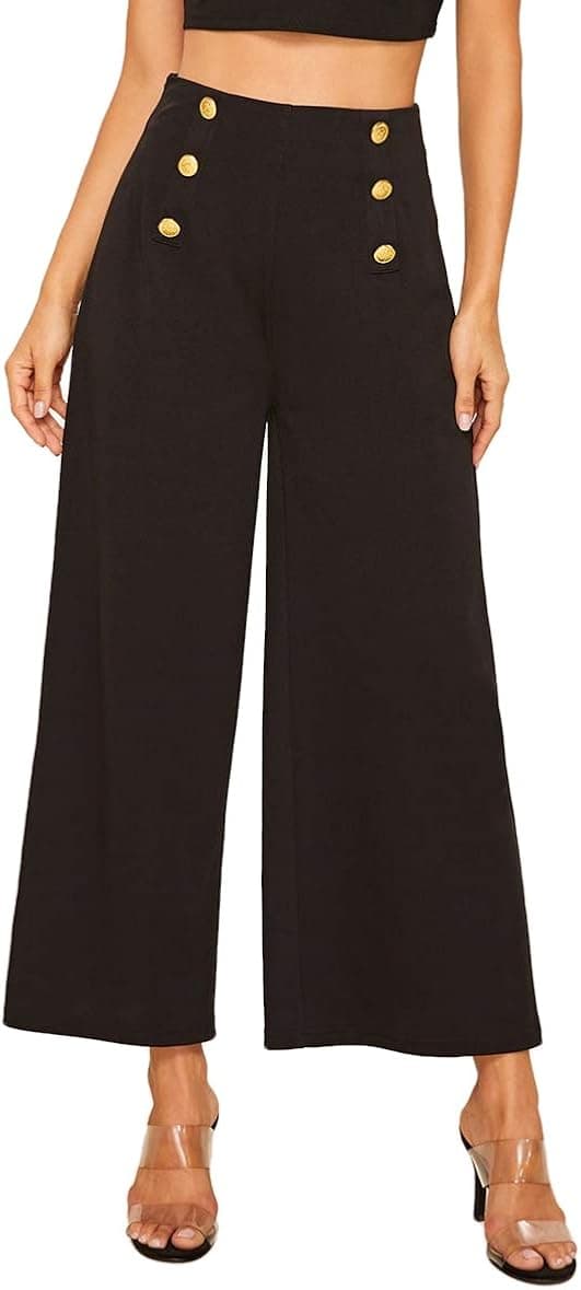 SweatyRocks Women's Classy High Waist Double Breasted Wide Leg Regular Fit Pants with Hide Zipper
