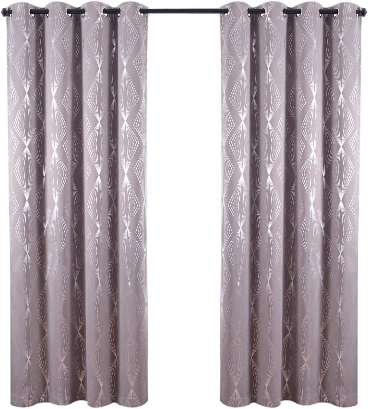 Anjee Grey Blackout Curtains for Girls Boys Bedroom Living Room Darkening,Grommet Top Window Treatment Drapes with Silver Foil Diamond Pattern 2 Panels Sets,52 x 95 Inch Long, Space Grey Home Decor