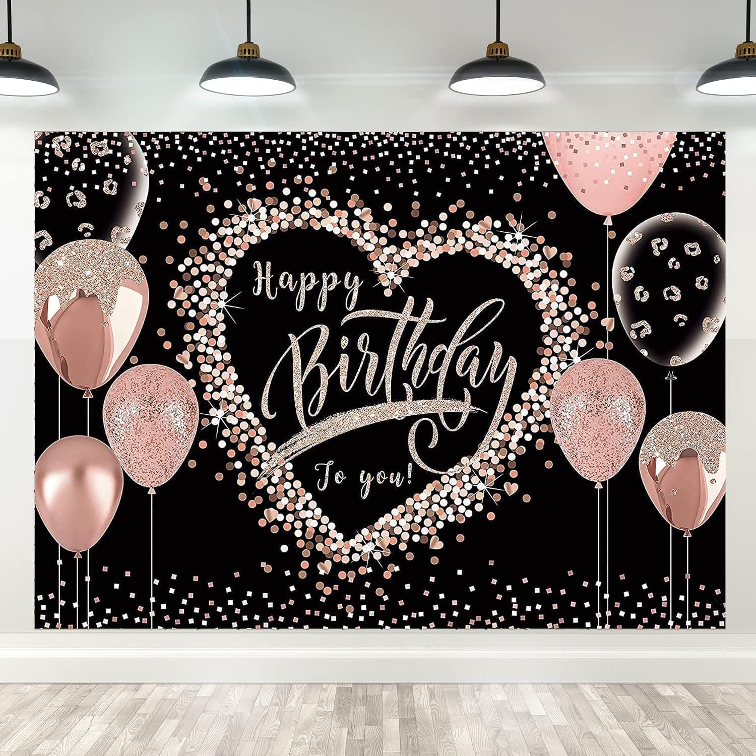 Imirell Women Birthday Backdrop 8Wx6H Feet Rose Gold (Not Glitter) Pink Balloon Girls Love Heart Sweet Fabric Polyester Photography Backgrounds Supplies Photo Shoot Decor Props Decoration