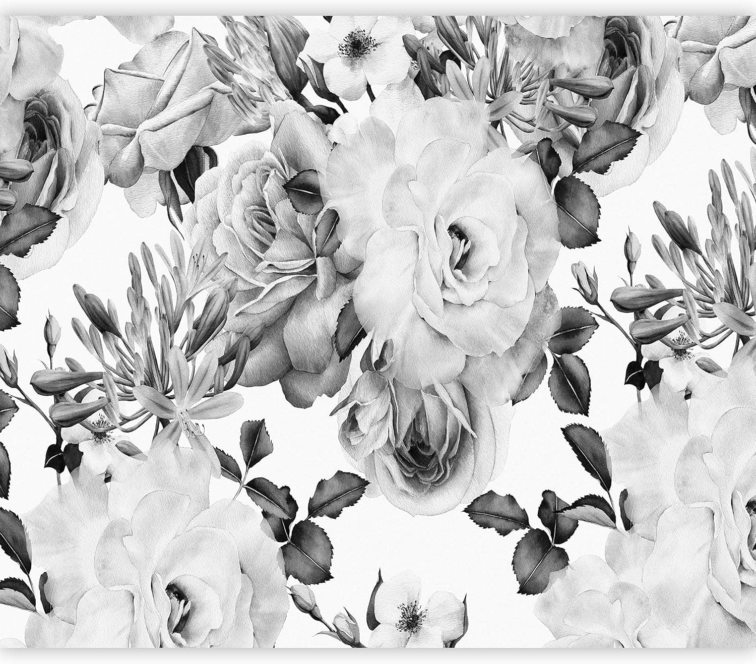 artgeist Wall Mural Flowers 135x101 in - Peel and Stick Self-Adhesive Wallpaper Removable Large Sticker Foil Wall Decor Print Picture Image Design - Roses Black White B&W b-B-0379-a-b