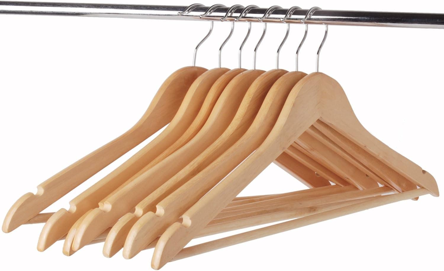 LOHAS Home® Box of 16 Multifunctional High Grade Solid Wooden Suit Hangers, Coat Hangers, Natural Finished