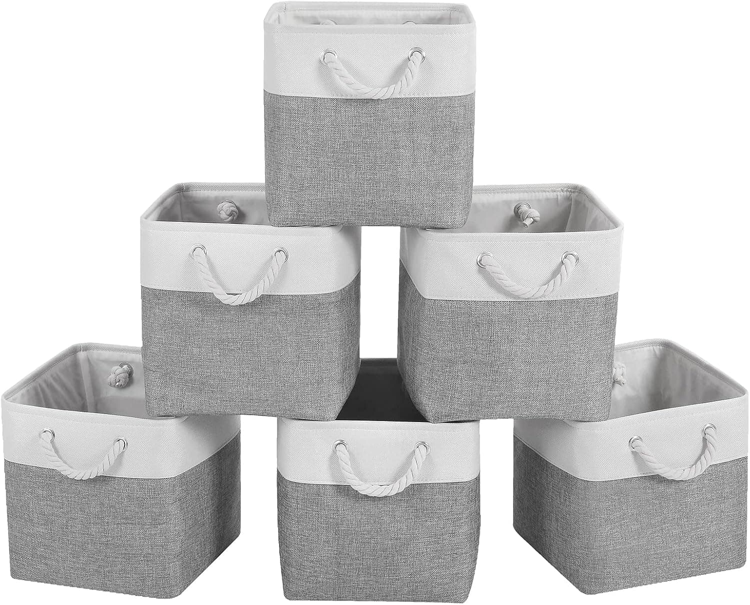 FinishingBo Fabric Cubes Storage Basket, 6 Pack 11x11 in with Handles Foldable Cube Storage Bins, for Shelves, Home, Office, Nursery Organizers