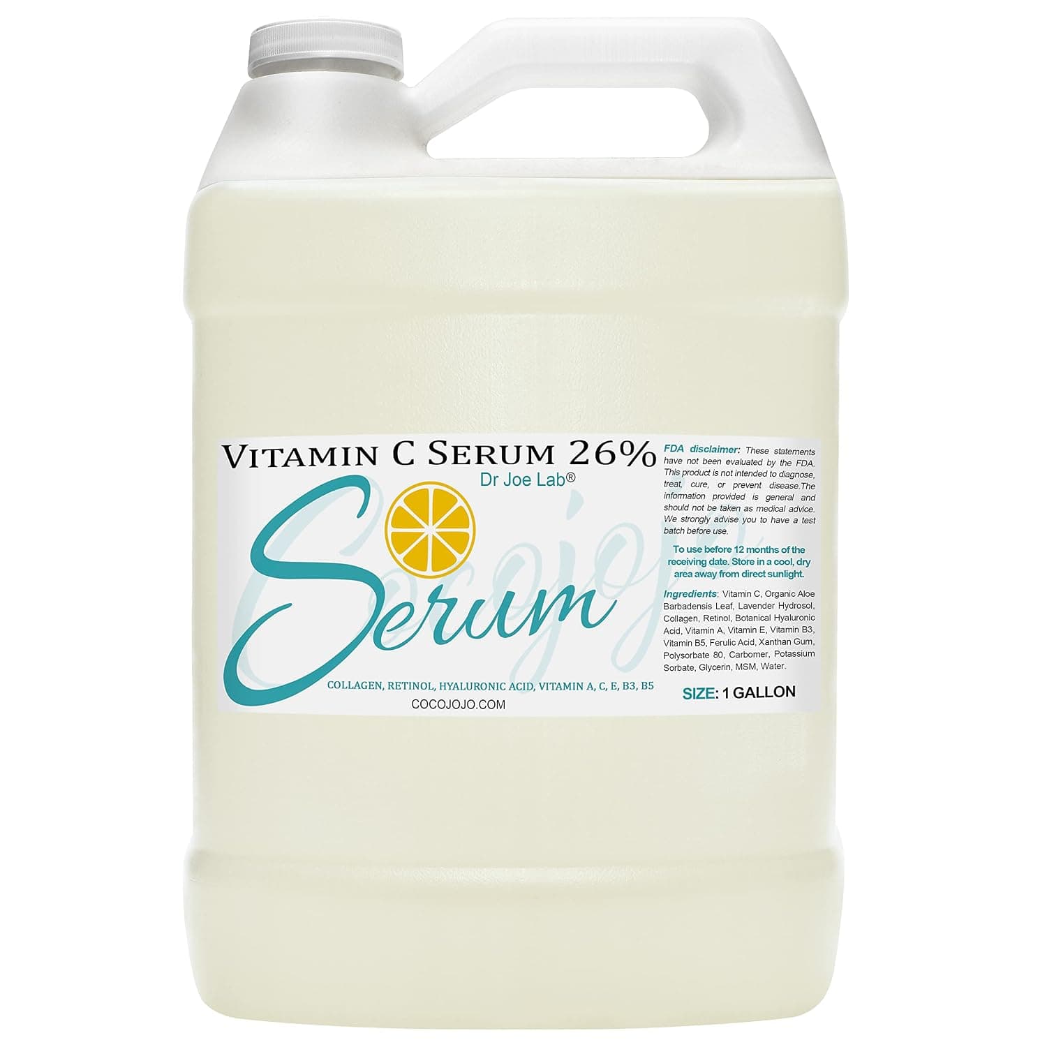 #1 Vitamin C Serum 26% Collagen Retinol Hyaluronic Acid Vitamin A, C, E, B3, B5 Aloe Vera Bulk Multiple Purposes Face Skin Ultra Hydrating Rejuvenating Instant Moisturizer COCOJOJO (128 oz / 1 gallon)