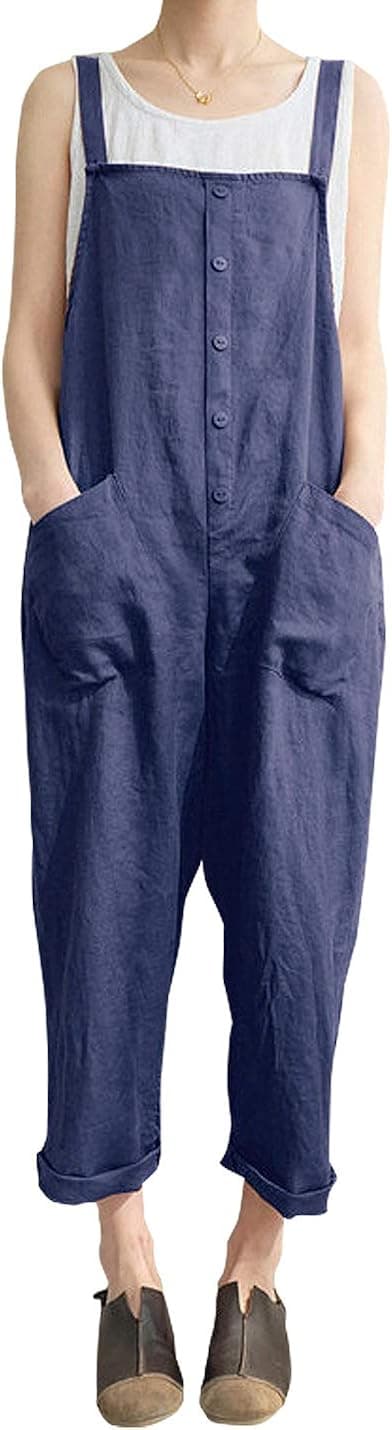 Locachy Women's Baggy Casual Overalls Jumpsuit Sleeveless Sling Wide Leg Rompers Harem Pants