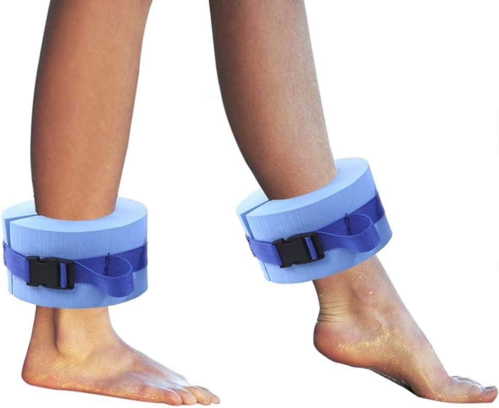 Foam Swim Aquatic Cuffs, Water Aerobics Float Ring Fitness Exercise Set, Ankles Arms Belts with Quick Release Buckle for Swim Fitness Training Set, Set of 2, Blue