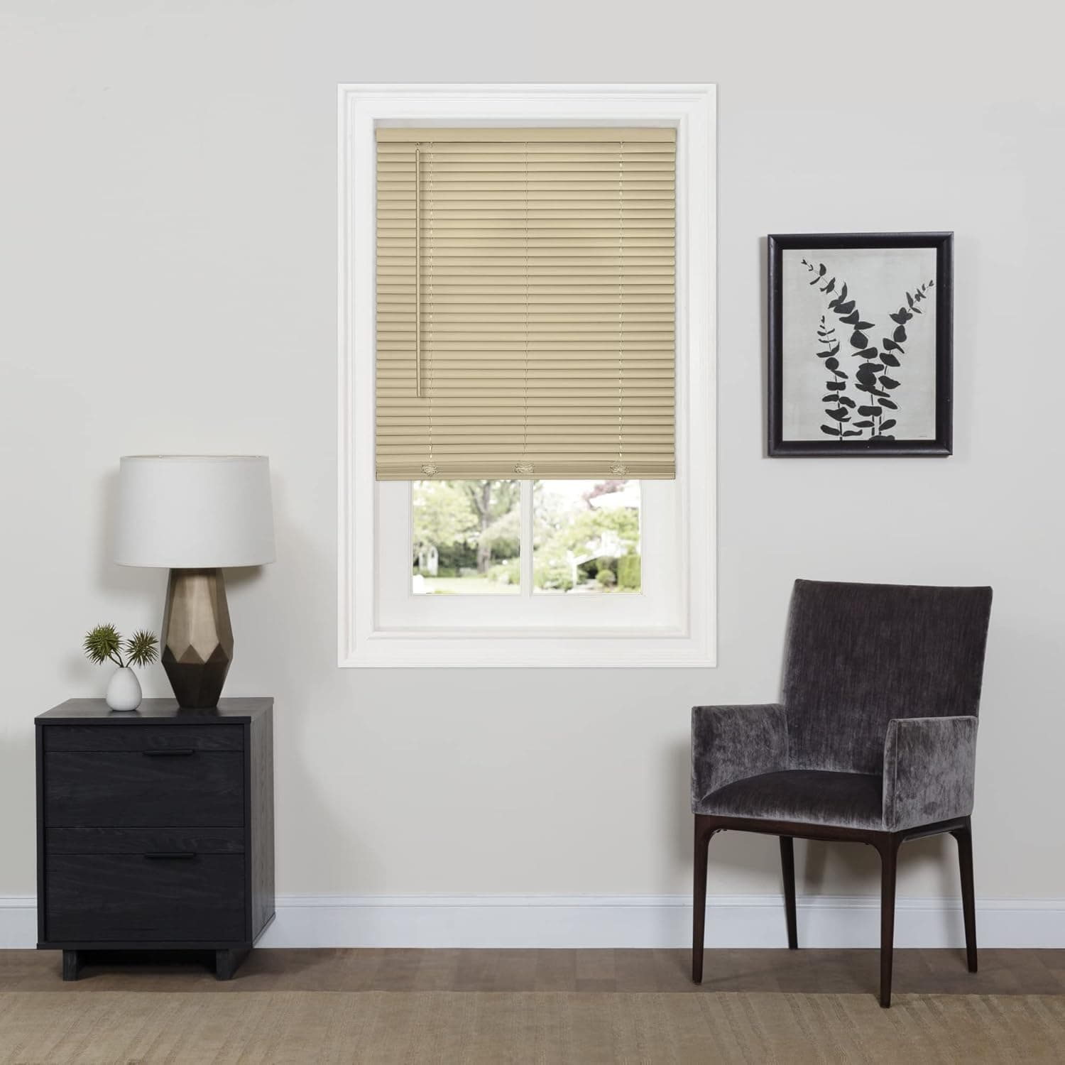 Cordless Room Darkening Mini Blind - 36 Inch Length, 64 Inch Height, 1" Slat Size - Latte - Cordless GII Deluxe Sundown Horizontal Windows Blinds for Interior by Achim Home Decor