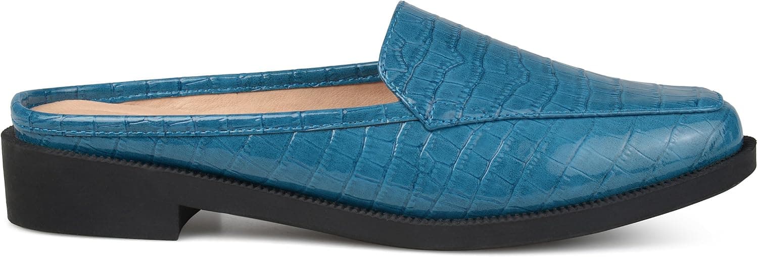 Brinley Co. Womens Jem Faux Patent Square Toe Comfort-Sole Croc Pattern Slide Mules