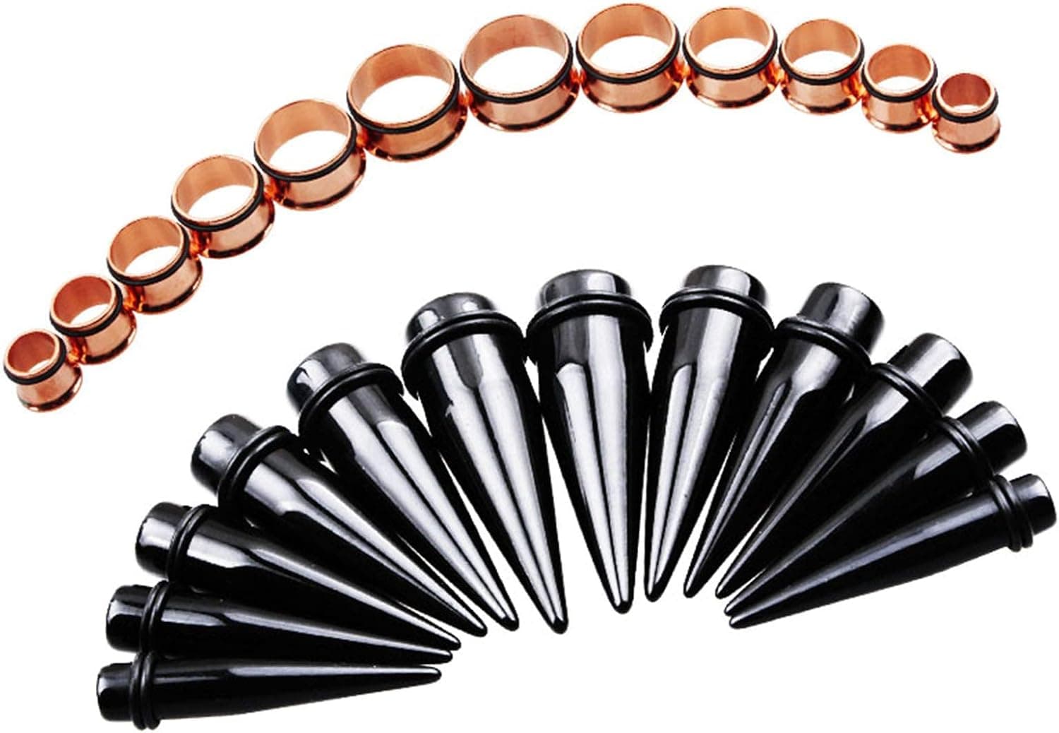 TOPBRIGHT 24PCS UV Acrylic Tapers and Surgical Steel Plugs Ear Gauges Kit Eyelets Stretching Set 00G-20mm