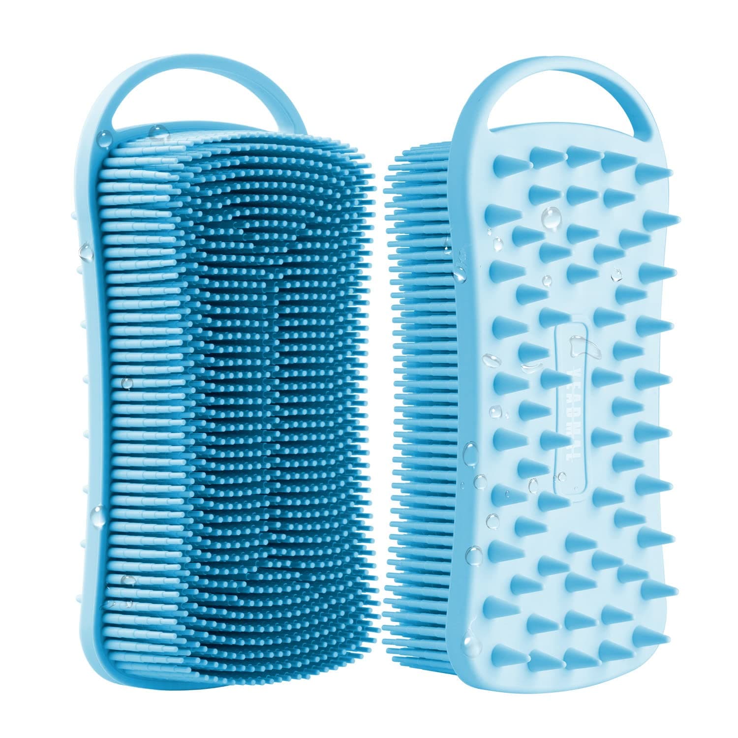 Exfoliating Silicone Body Scrubber, Hair Scalp Massager, 2 in 1 Bath and Shampoo Brush for Men, Women,Baby Sensitive Skin Care, Easy to Clean, Lather Nicely, More Hygienic 1 Pack (Blue)