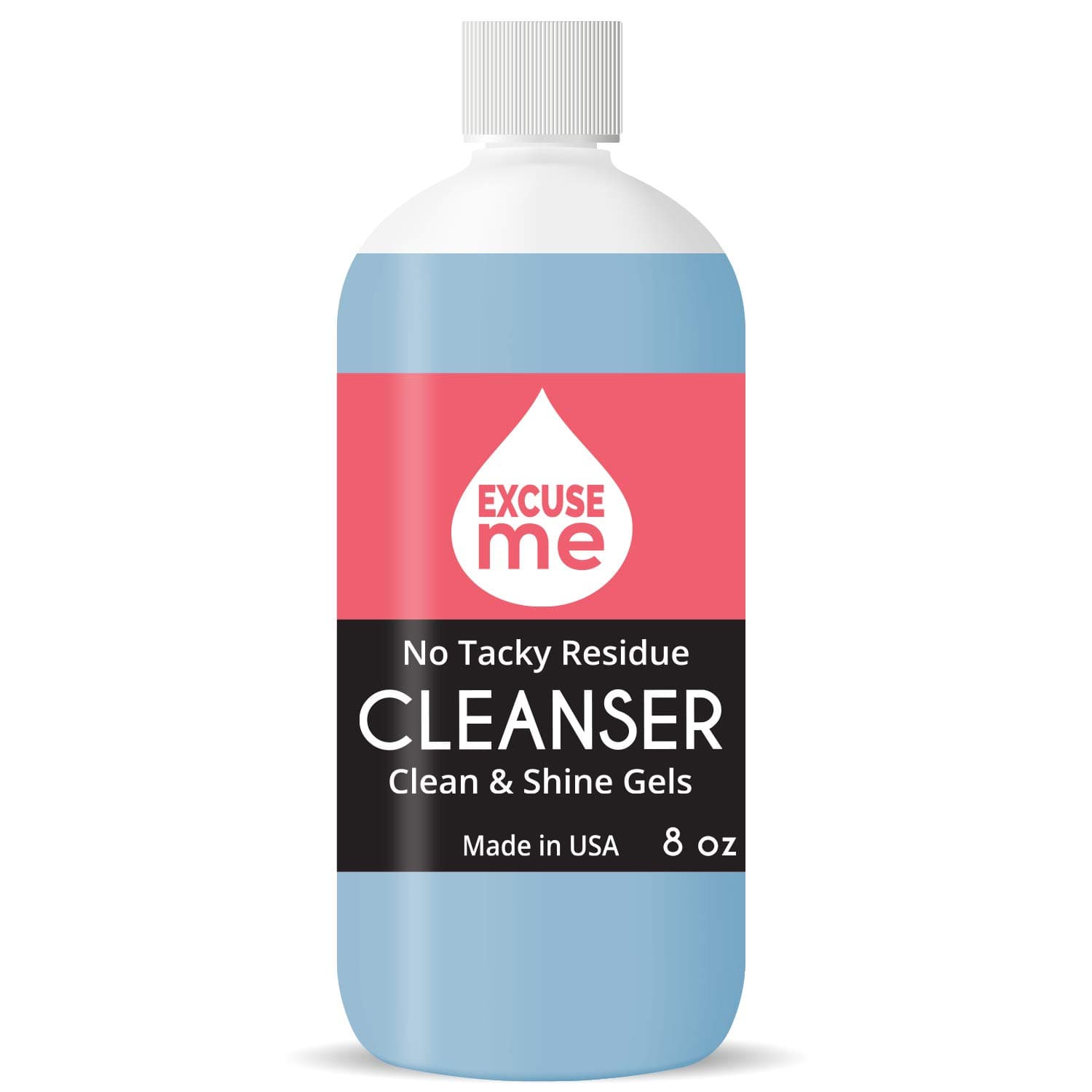 Excuse Me Premiun Uv & Led Gel Cleanser for Nails Clean & Shine Gels Soak Off No Tacky Residue 8 oz (1 Piece)