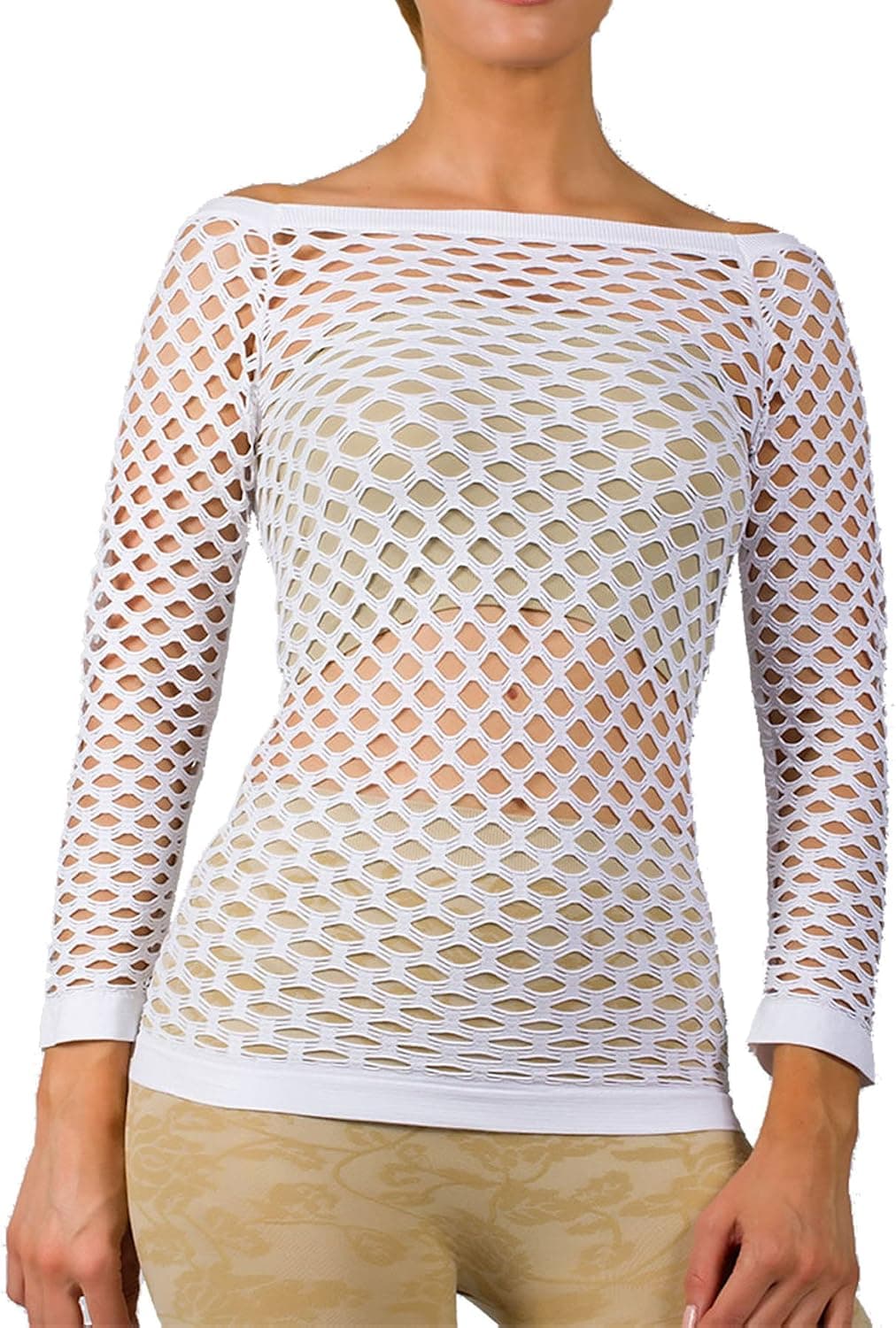 Summer Hot Fishnet Long Sleeve Shirt Dancing Blouse Top Beach Suite