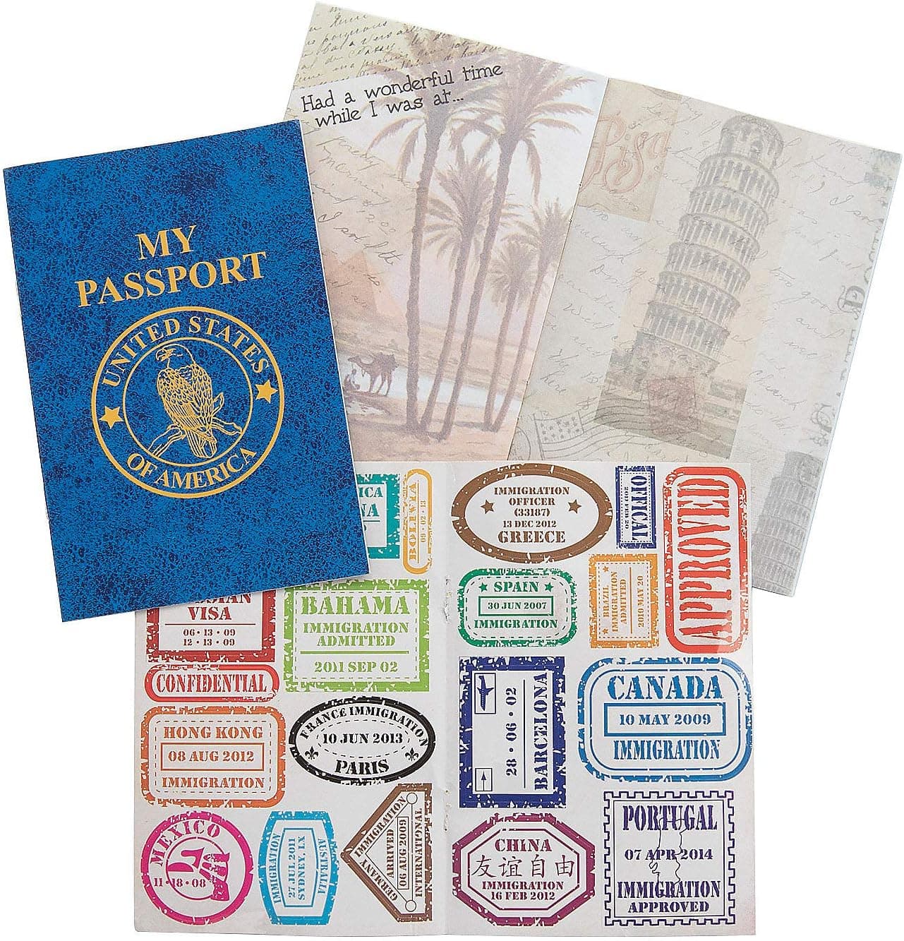 Fun Express Passport Sticker Book for Kids (Set of 12 Books) Includes Assorted Travel Stamp Stickers