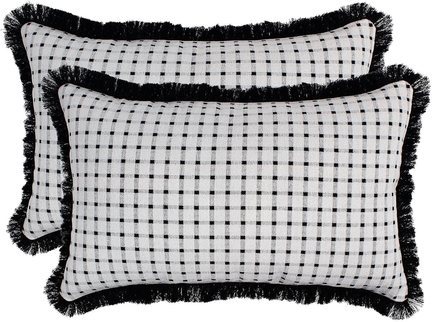 Bounmer Throw Pillow Covers, Set of 2 Cushion Case for Room Bedroom Room Sofa Chair Car, Modern Decorative Black&White Textured 12x20 Inch