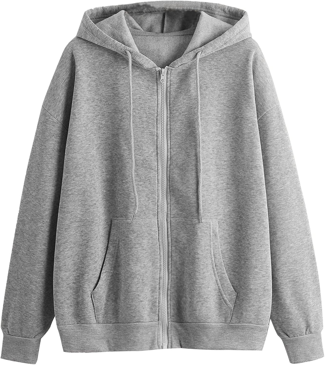 MakeMeChic Women's Basic Long Sleeve Zip Up Pocket Drawstring Hoodie Sweatshirt