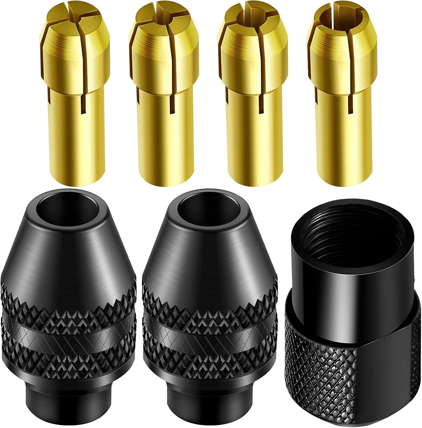 Funrous 7 Pieces Keyless Rotary Tool Chuck Drill Hex Shan Drill Chuck Adapter with Collet Nuts for Brass Collet Electric Grinder 0.5-3.2 mm