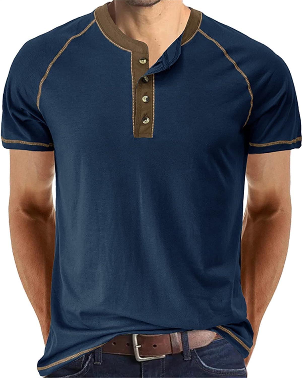 BOKITECAO Mens Fashion Henley Shirts,Short Sleeve Lightweight Button Basic T-Shirt