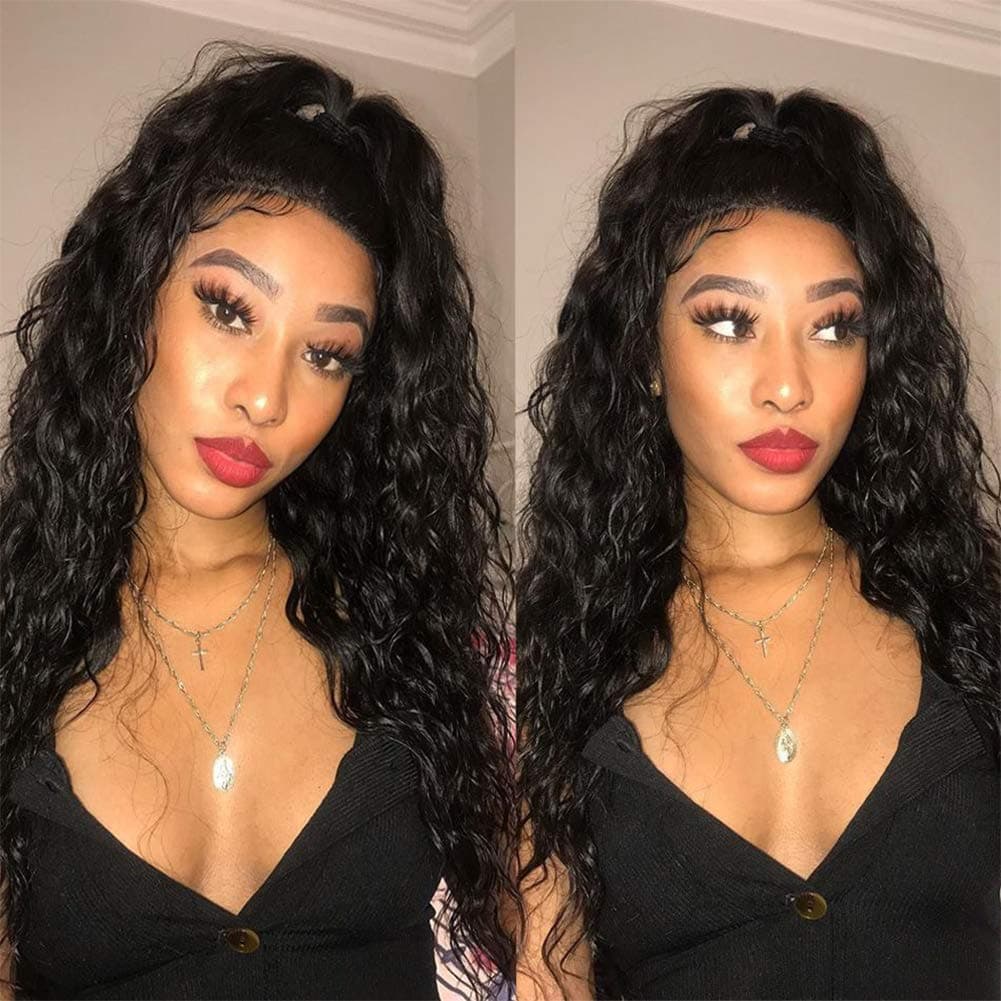 13×6 Human Hair Water Wave Wig 16 Inch 150% Density Lace Front Wig Peruvian Unprocessed Remy Hair 9A Medium Brown Swiss Lace Deep Part Space Glueless Pre Plucked With Baby Hair High Density