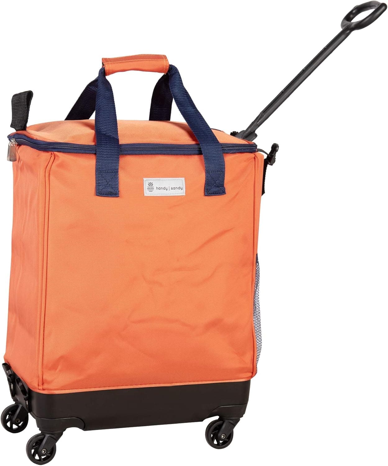 Handy Sandy Fold Flat Travel Wagon Reusable Grocery/Laundry/Cruise/Travel/School Locker Bag and More on Wheels, Lightweight (Orange)