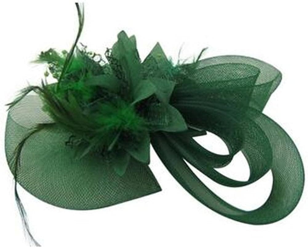 WLIFE Women Wedding Party Feather Mesh Headdress Hair Clasp Girls Fascinator (Green)