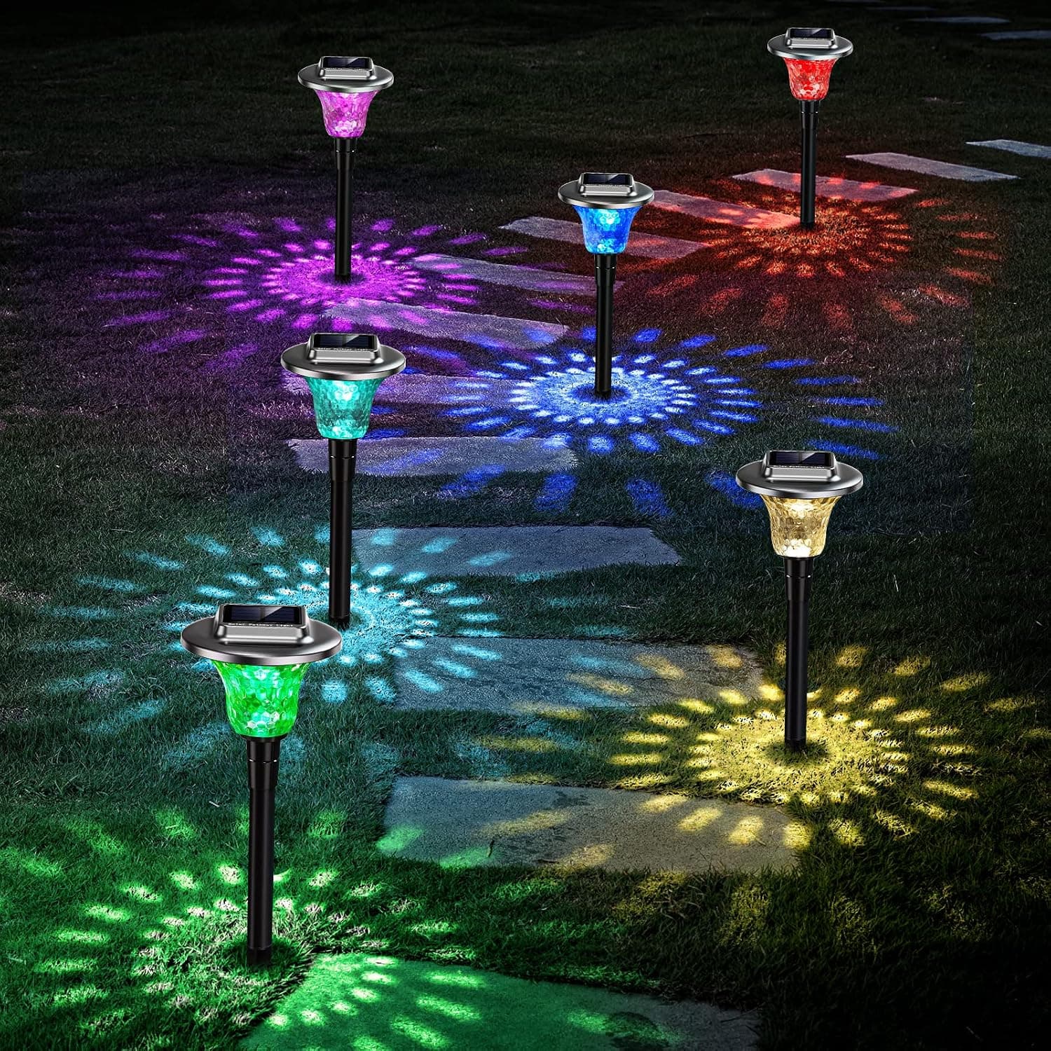 Solar Lights Outdoor Waterproof, 6 Pack Colored Solar Pathway Garden Lights for Walkway Yard Path