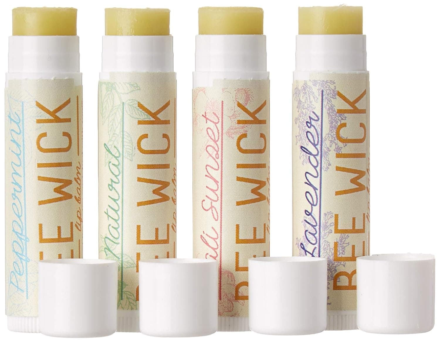 Bee Wick Lip Balm- 4 pack- Hemp Lip Balm made with beeswax and hemp seed oil (Assorted (Pack of 4))