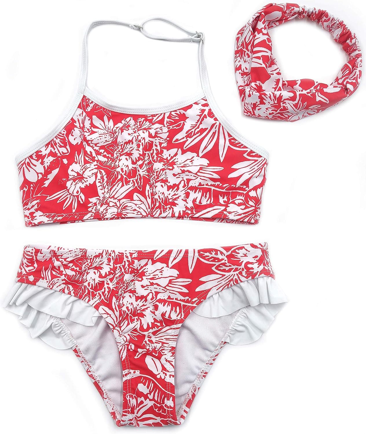 SHEKINI Girls Bathing Suit with Headband 6-14 Years Kids Swimwear Sport Three Piece Swimsuit