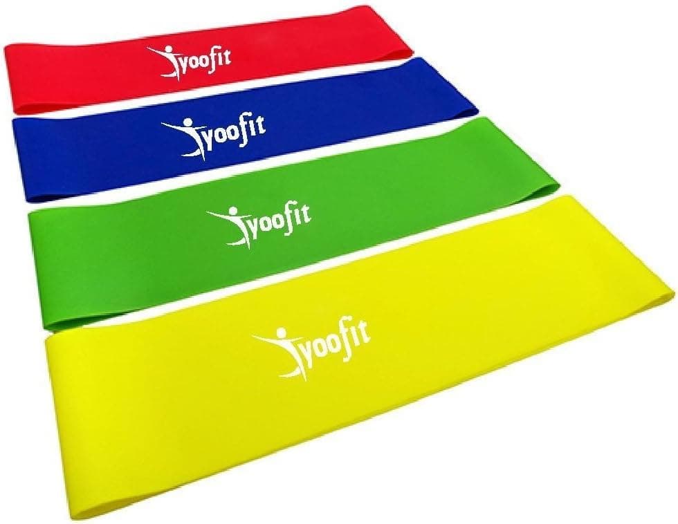 Yoofit Resistance Loop Bands Set of 4 - 12"x2" Inches Physical Therapy Band for Arms and Legs, CrossFit Workouts, Stretching or Conditioning, Extra Heavy to Light
