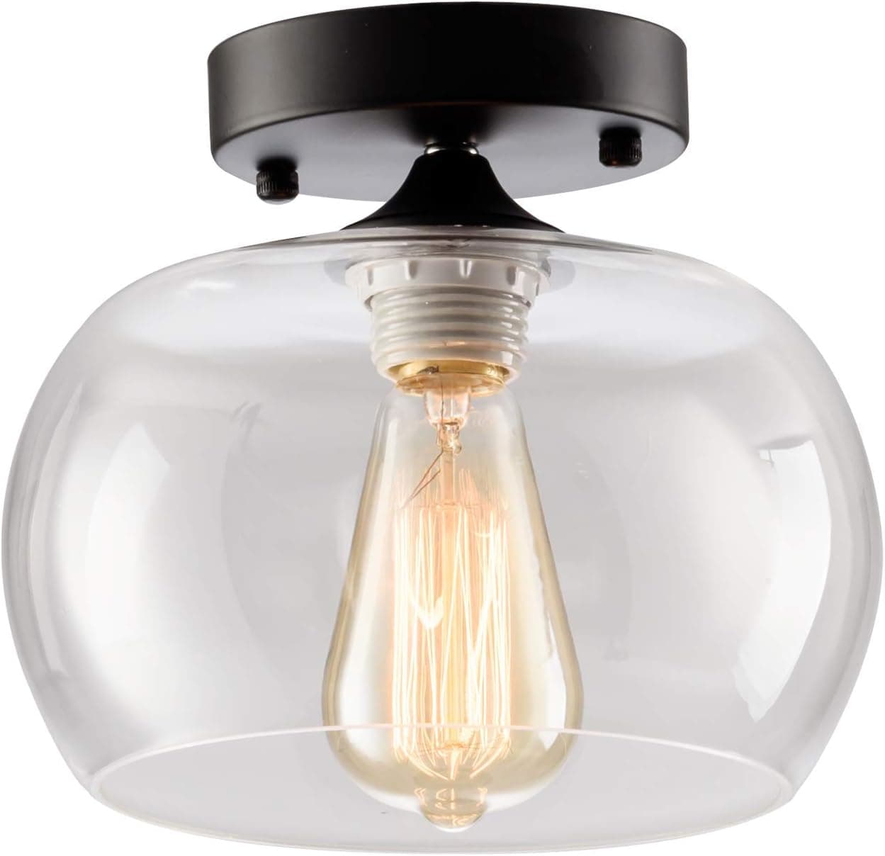 GLADFRESIT Semi-Flush Mount Ceiling Light Glass Shade Ceramic Holder Industrial Island Modern Lighting Fixture Indoor for Living & Dining Room Entryway Loft (Bulb Not Included) (Clear)