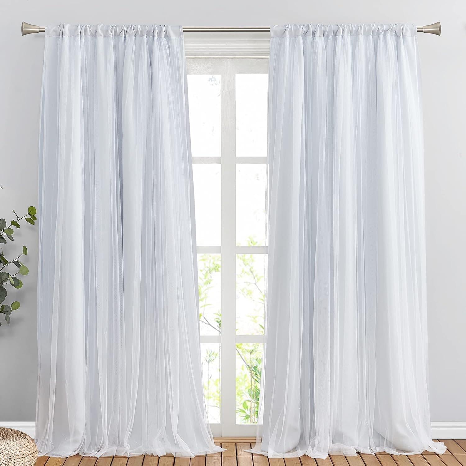 PONY DANCE White Window Curtains - Sheer Blackout Curtains Mix & Match with White Voile Drapery Overlay, Cortinas para Sala Modernas, 52x95 inch, 2 Pieces