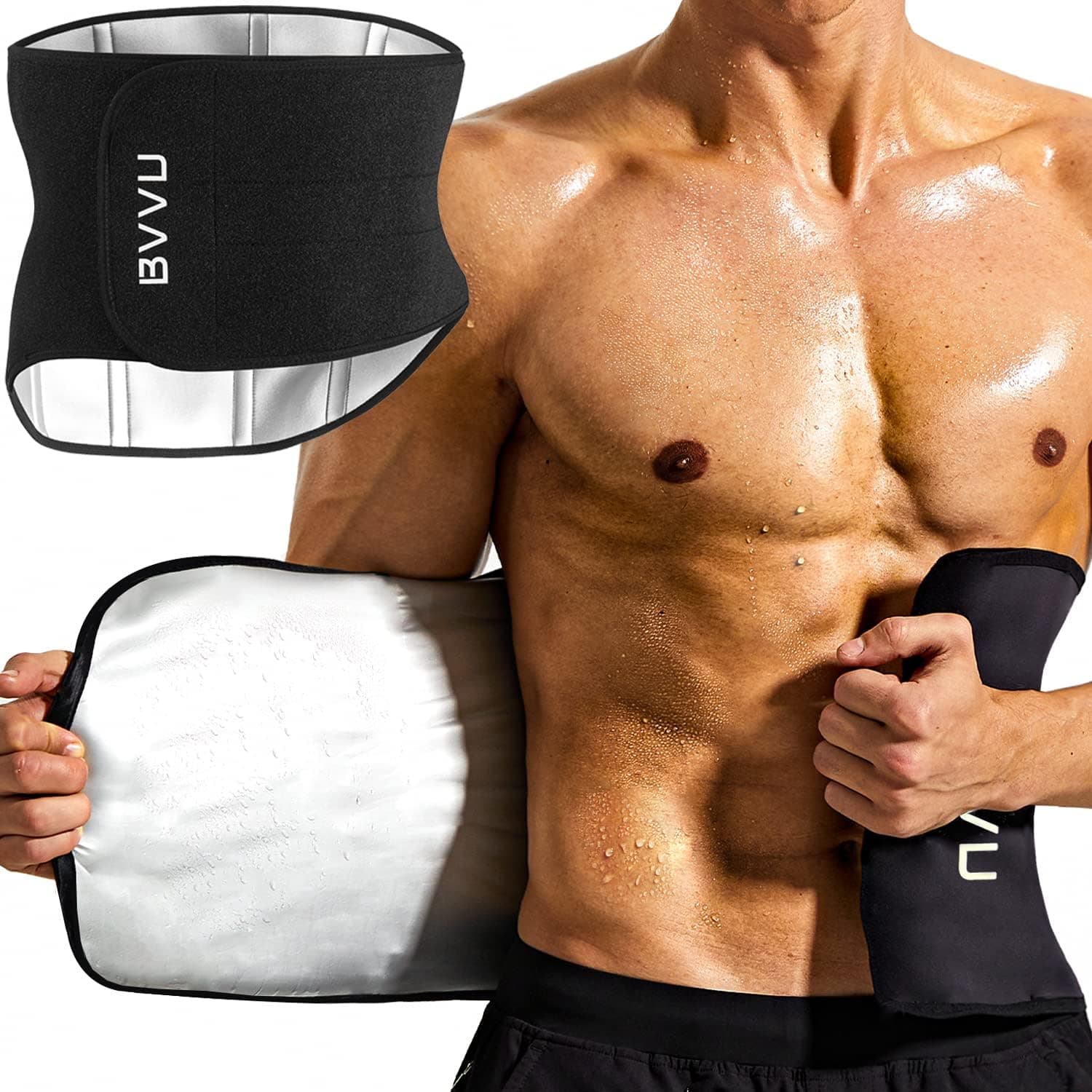 BVVU Waist Trainer Trimmer Belt for Men Sauna Sweat Belt Lower Belly Body Shaper for Back Support