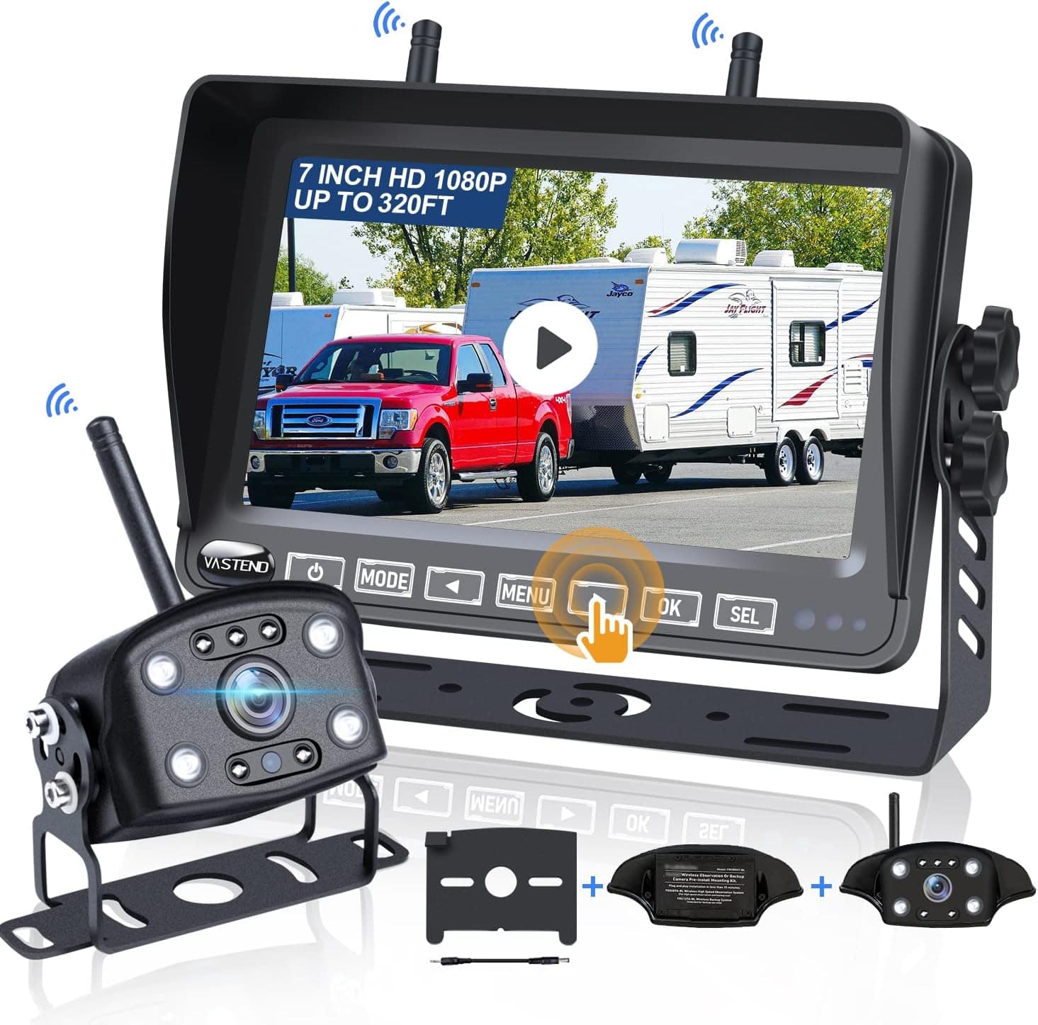 VASTEND 7 Inch RV Backup Camera Wireless, HD 1080P DVR Backup Camera High-Speed Rear View Observation System Stable Signals for RVs, Trucks, Trailers, IP69 Waterproof IR Night Vision