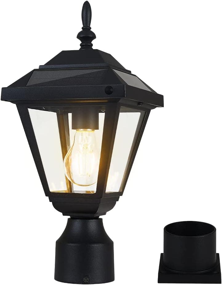 Zinnze Solar Lamp Post Light Outdoor Waterproof，Solar Outdoor Post Light with 3.5in Pier Mount Base，Matte Black