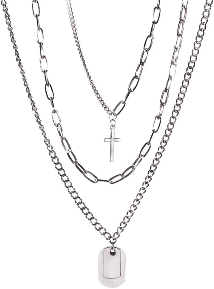 YOPQ 2Pcs Lock Statement Pendant Necklace Long Chain Punk Multilayer Choker Necklace For Women Man Girls