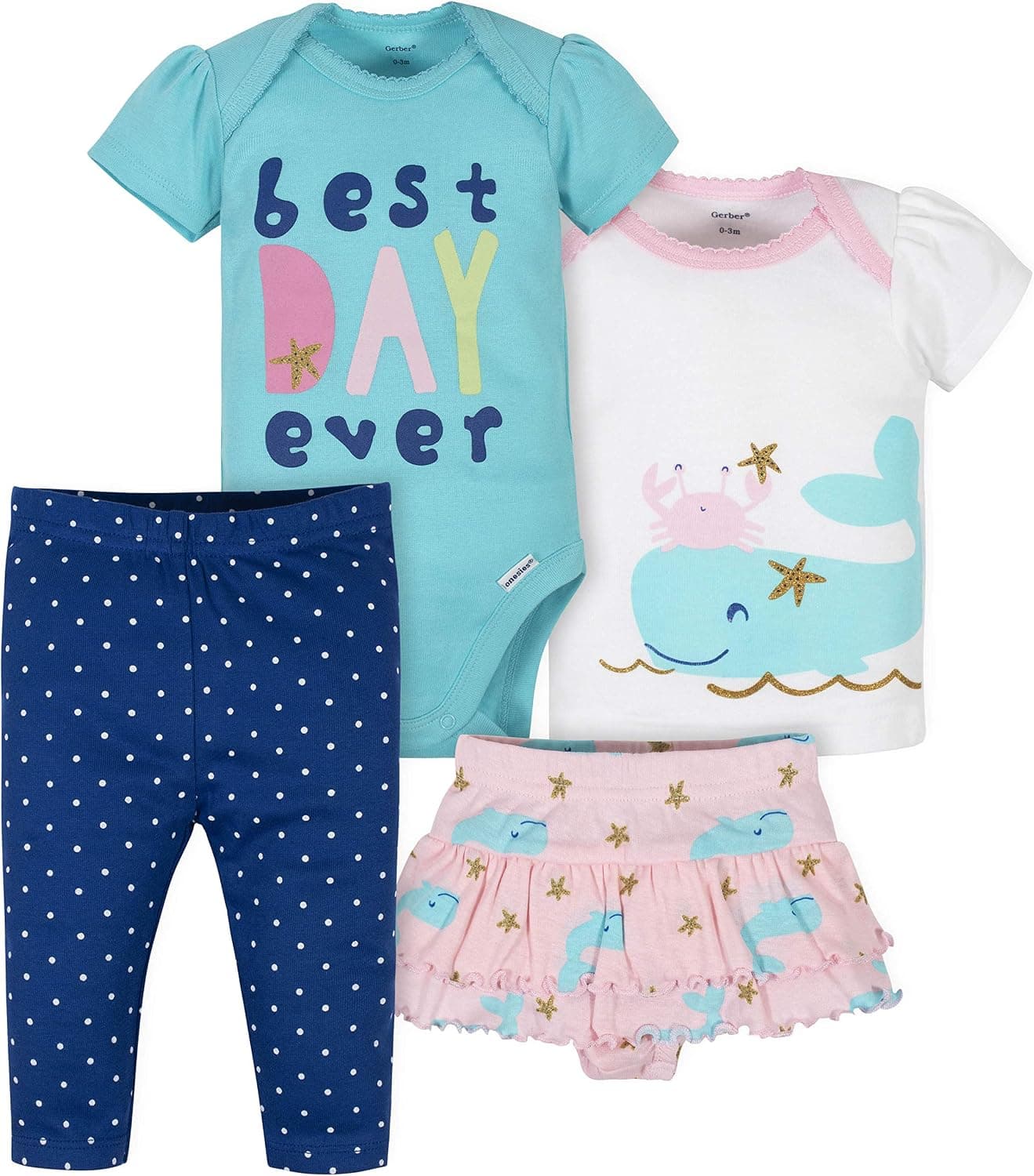 Gerber baby-girls 4-piece Shirt, Bodysuit, Pant and Skirted Ruffle Panty