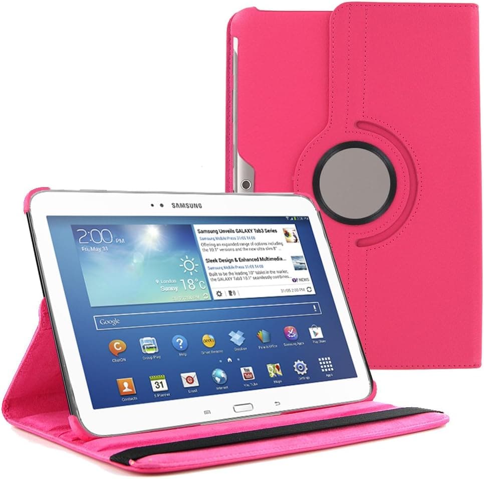 KIQ (TM) Hot Pink 360 Degree Rotating Leather Case Skin Cover Swivel Stand for Samsung Galaxy Tab 4 10.1" T530