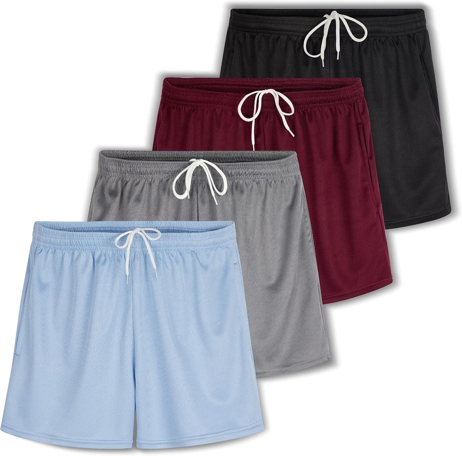 Real Essentials 4 Pack: Womens Active Athletic Performance Mesh Shorts with Pockets (Available in Plus Size)