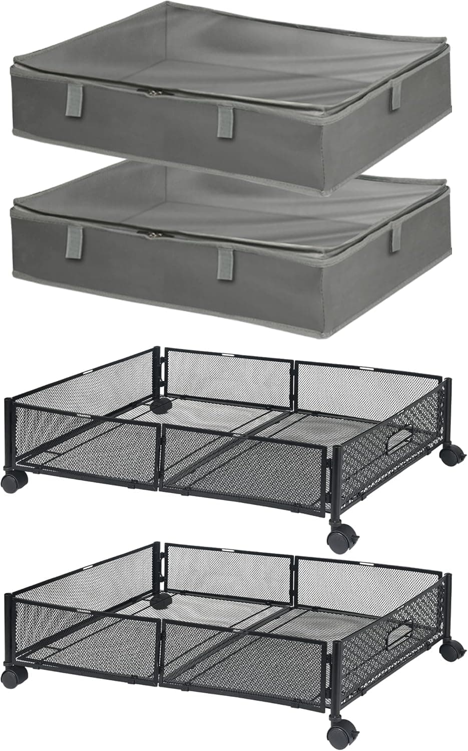 Under Bed Shoe Storage, 2Pack Sturdy Underbed Shoe Organizer W/ Reinforced 3 Handles, Low Profile Shoes Storage Solution with Clear Window, Large Capacity Breathable Shoe Containers Bag Fits 24 Pairs