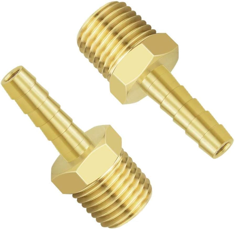 Air Hose Fittings, 1/4" Barb x 3/8" NPT Male Pipe, Brass Hose Barb Fittings, Adapter, Compression Hose Fittings 2 Packs