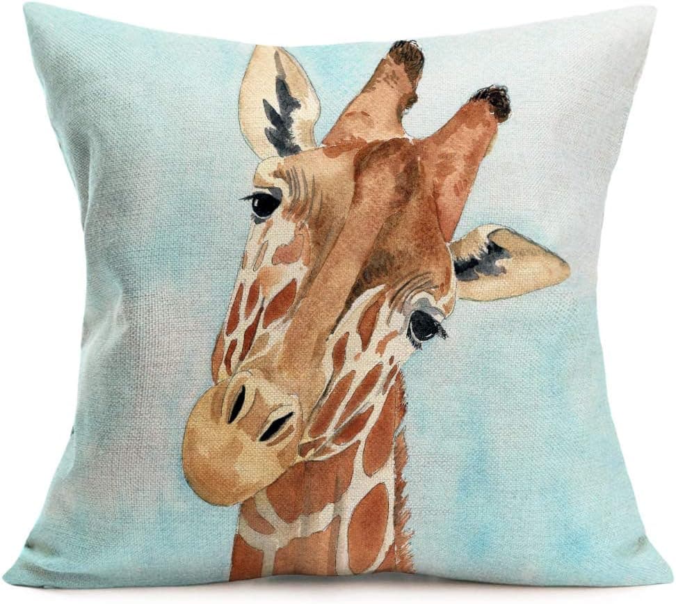 Fukeen Adorable Animals Deer Pillow Cases Standard Home Kids Room Decor Giraffe Decorative Throw Pillow Cushion Cover Cotton Linen 18x18 Inch Throw Pillows