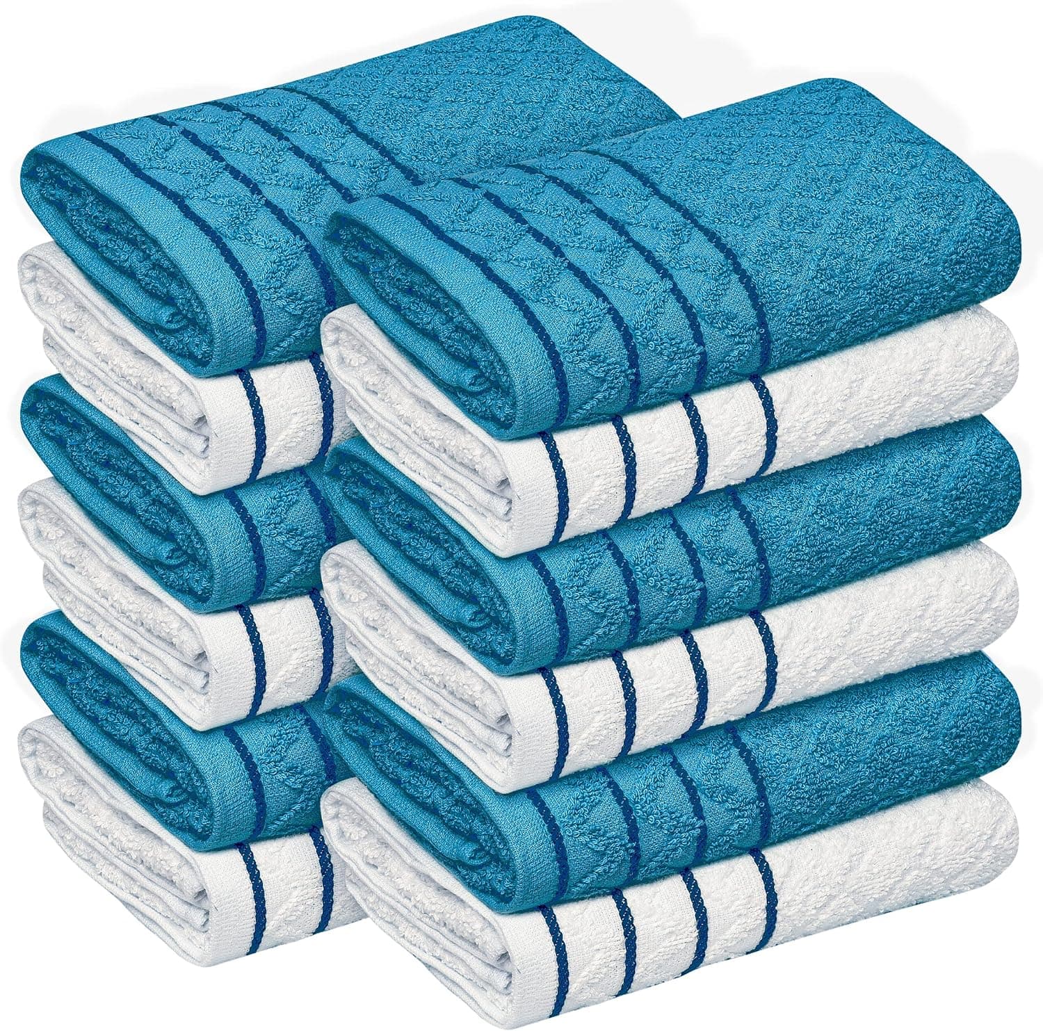 Oakias Kitchen Towels Blue (12 Pack, 16 x 26 Inches) – Cotton Kitchen Hand Towels – 360 GSM – Highly Absorbent & Quick Drying Dish Towels – Diamond Stripe Style