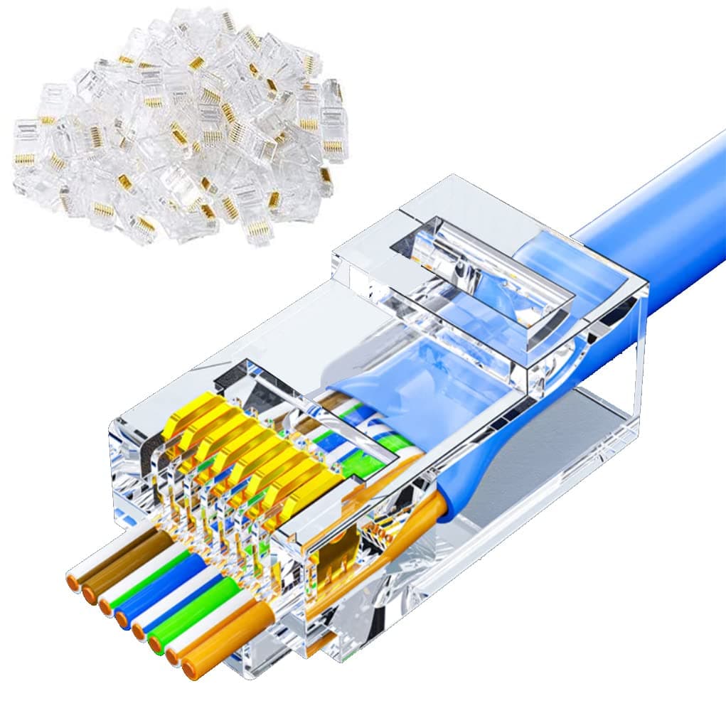 Tedgetal Cat6 RJ45 Connectors 100-PACK Cat6 / Cat5e RJ45 Ends, Pass Through Ethernet Cable Crimp Connectors for Solid Wire and Standard UTP Network Cables